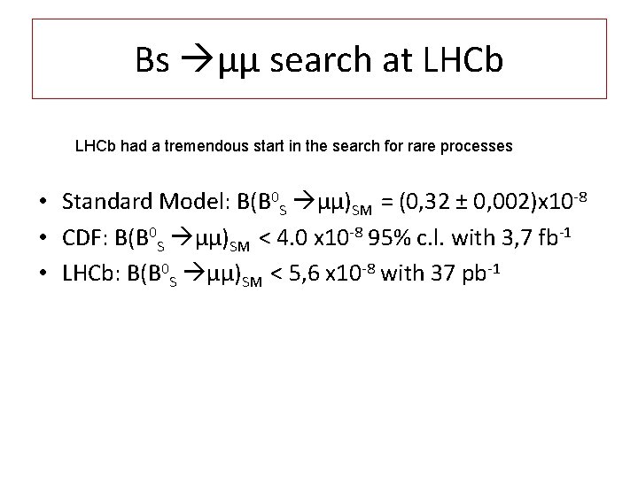 Bs μμ search at LHCb had a tremendous start in the search for rare