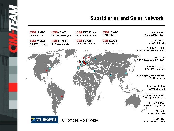 Subsidiaries and Sales Network CIM-TEAM Inc. D-89079 Ulm CH-5430 Wettingen USA-Huntsville (AL) N-3702 Skien