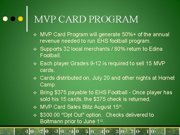 MVP CARD PROGRAM v v v v MVP Card Program will generate 50%+ of