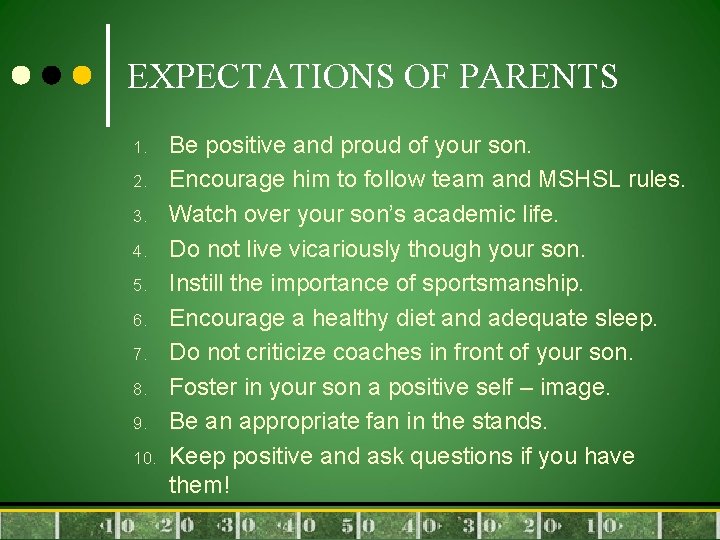 EXPECTATIONS OF PARENTS 1. 2. 3. 4. 5. 6. 7. 8. 9. 10. Be