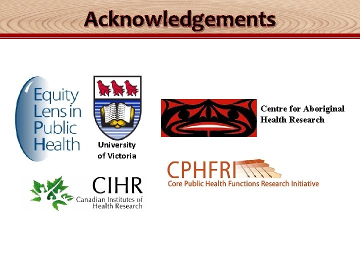 Acknowledgements Centre for Aboriginal Health Research University of Victoria 