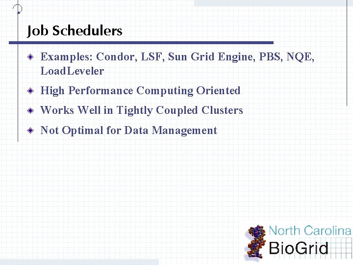 Job Schedulers Examples: Condor, LSF, Sun Grid Engine, PBS, NQE, Load. Leveler High Performance