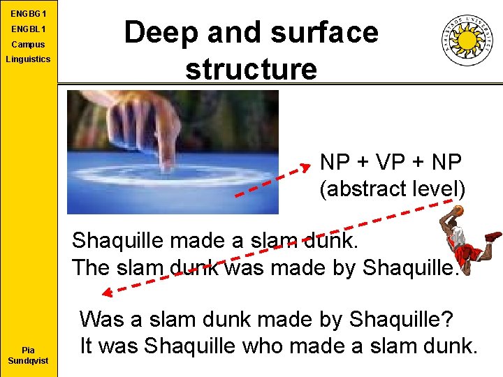 ENGBG 1 ENGBL 1 Campus Linguistics Deep and surface structure NP + VP +