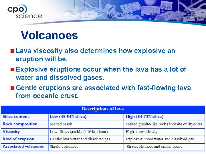 Volcanoes n Lava viscosity also determines how explosive an eruption will be. n Explosive