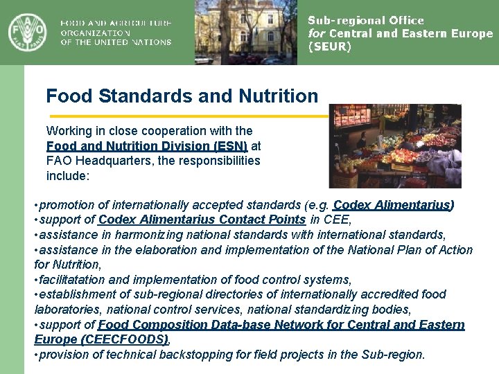 Food Standards and Nutrition Working in close cooperation with the Food and Nutrition Division