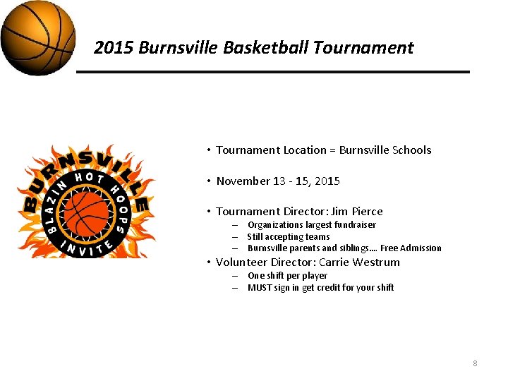 2015 Burnsville Basketball Tournament • Tournament Location = Burnsville Schools • November 13 -