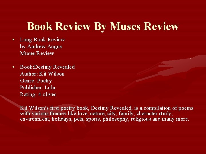 Book Review By Muses Review • Long Book Review by Andrew Angus Muses Review