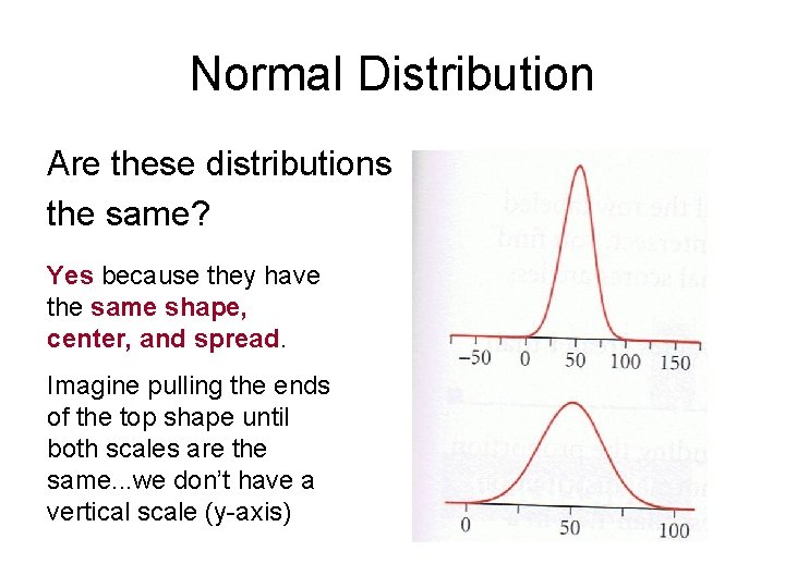 Normal Distribution Are these distributions the same? Yes because they have the same shape,