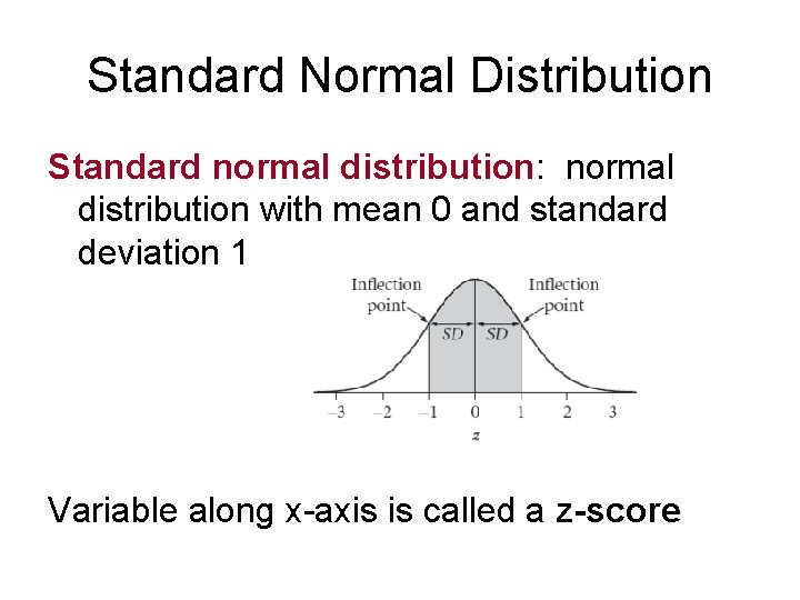 Standard Normal Distribution Standard normal distribution: normal distribution with mean 0 and standard deviation