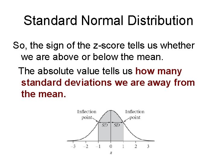 Standard Normal Distribution So, the sign of the z-score tells us whether we are