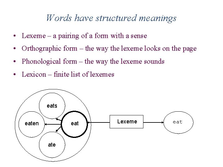 Words have structured meanings • Lexeme – a pairing of a form with a