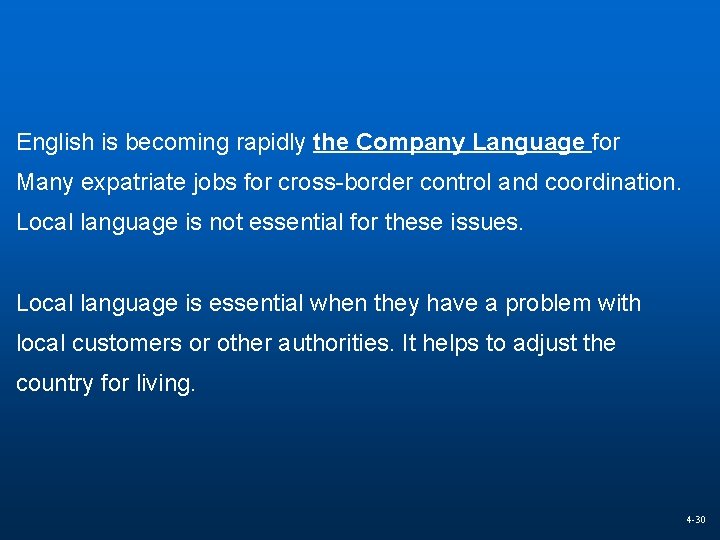 English is becoming rapidly the Company Language for Many expatriate jobs for cross-border control