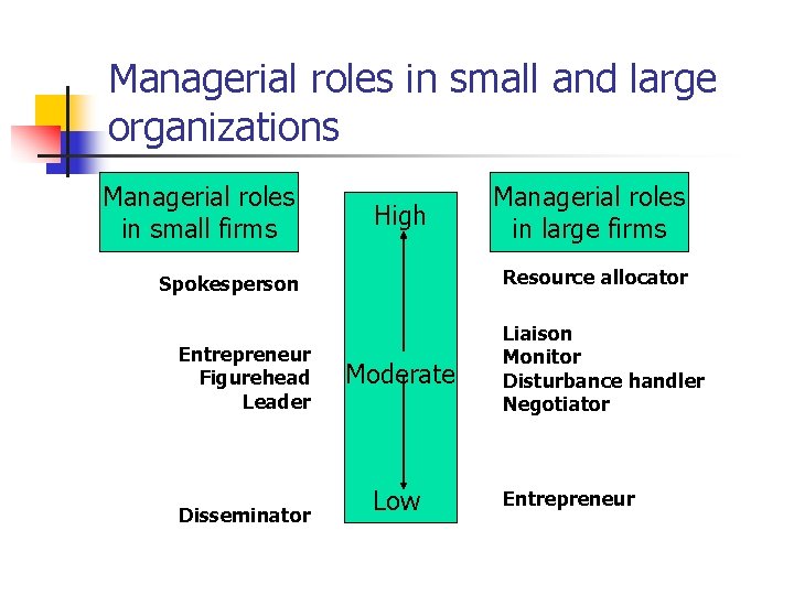 Managerial roles in small and large organizations Managerial roles in small firms High Resource