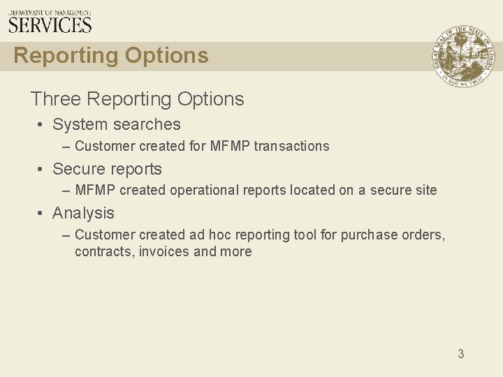 MFMP 3 0 Reporting Webinar Agenda MFMP Reporting