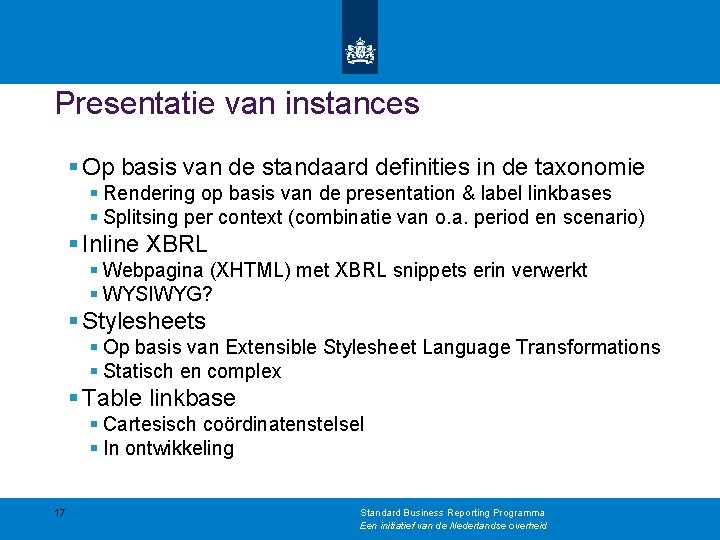 Presentatie van instances § Op basis van de standaard definities in de taxonomie §