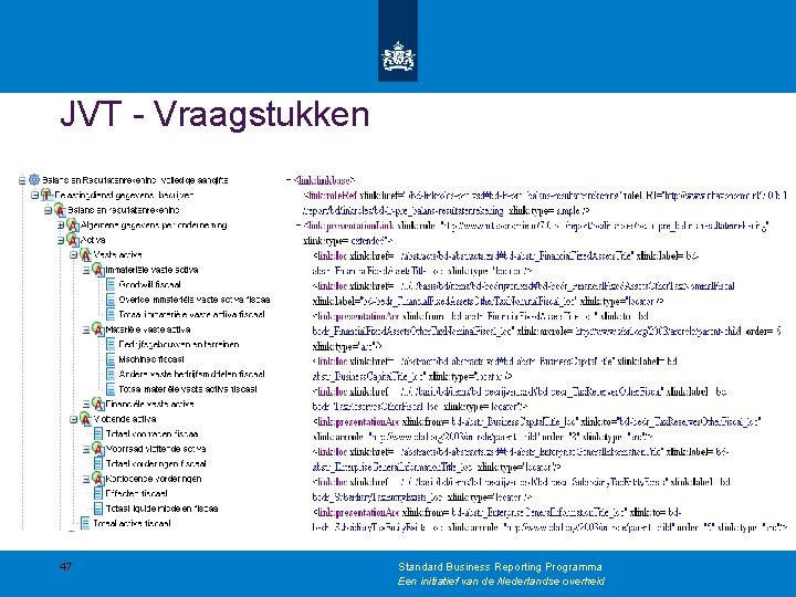 JVT - Vraagstukken 47 Standard Business Reporting Programma Een initiatief van de Nederlandse overheid