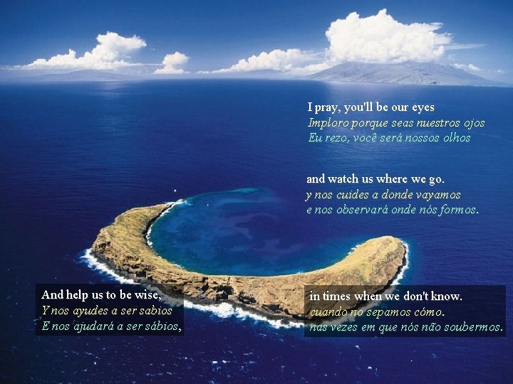 I pray, you'll be our eyes Imploro porque seas nuestros ojos Eu rezo, você