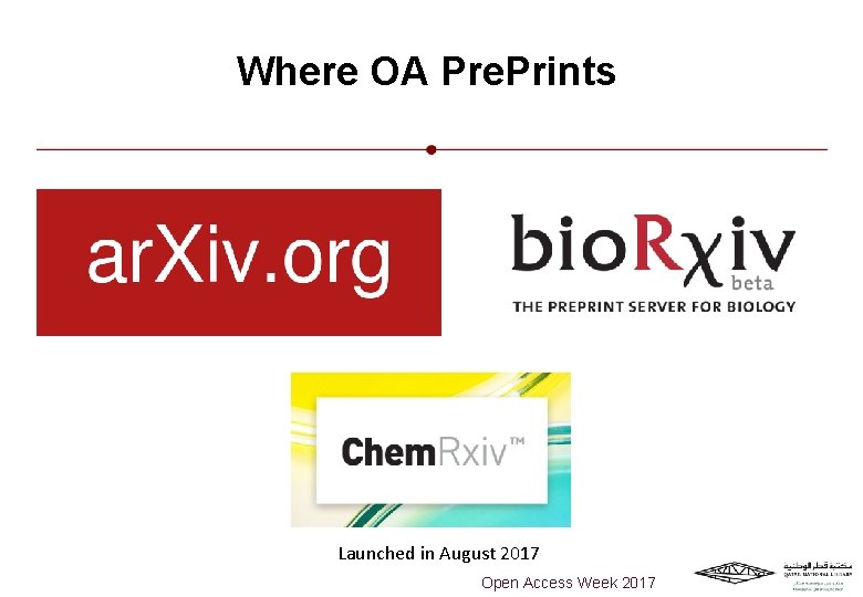 Where OA Pre. Prints Launched in August 2017 Open Access Week 2017 