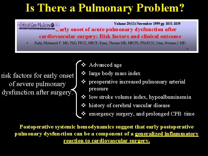 Is There a Pulmonary Problem? • Volume 25(11) November 1999 pp 1831 -1839 Early