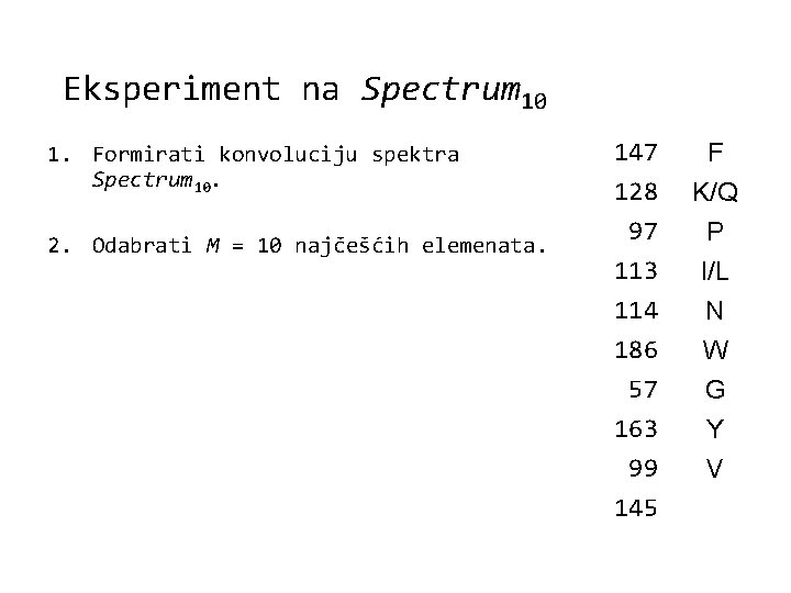 Eksperiment na Spectrum 10 1. Formirati konvoluciju spektra Spectrum 10. 147 128 F K/Q