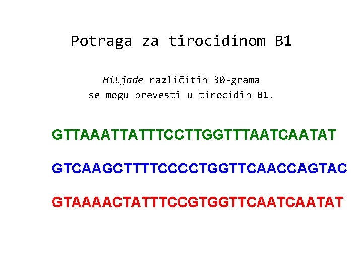 Potraga za tirocidinom B 1 Hiljade različitih 30 -grama se mogu prevesti u tirocidin