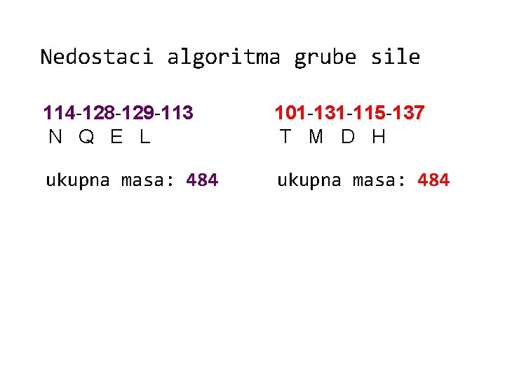 Nedostaci algoritma grube sile 114 -128 -129 -113 N Q E L 101 -131