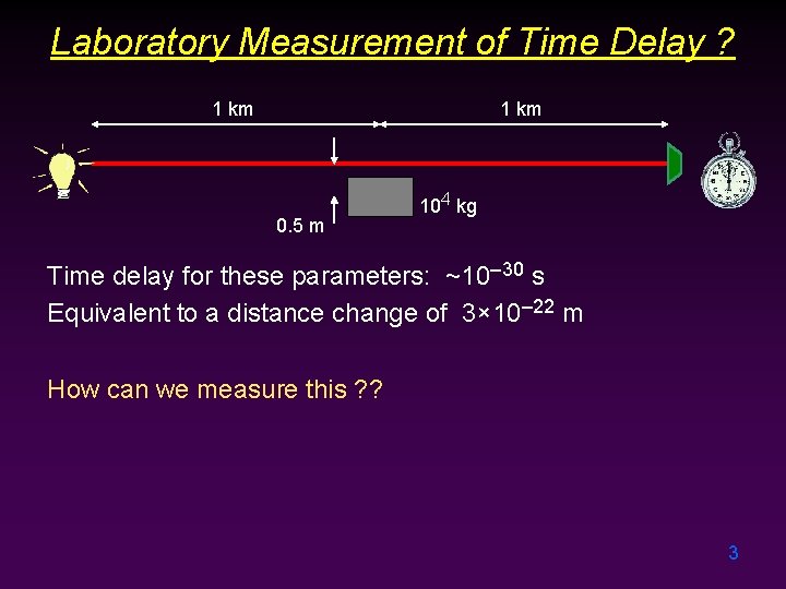 Laboratory Measurement of Time Delay ? 1 km 0. 5 m 104 kg Time