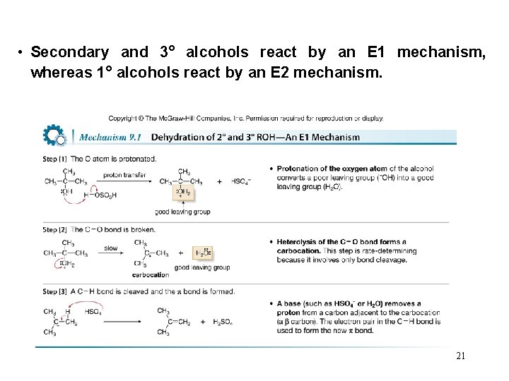  • Secondary and 3° alcohols react by an E 1 mechanism, whereas 1°