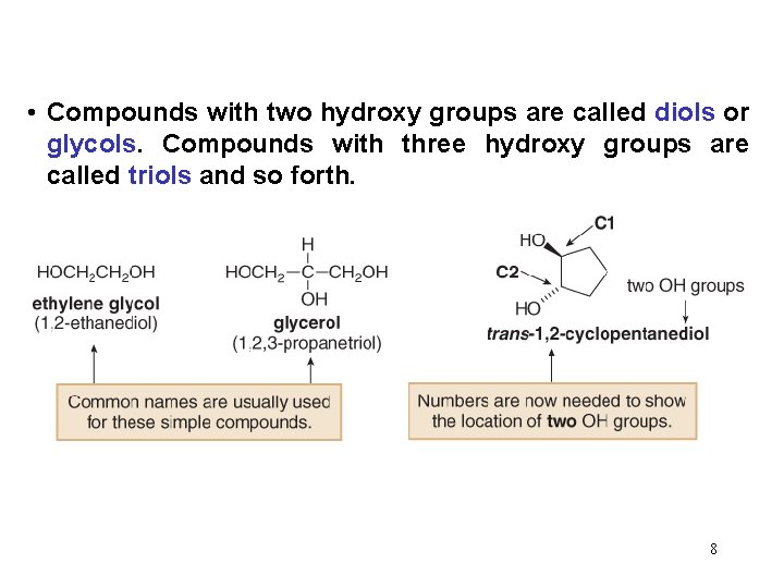  • Compounds with two hydroxy groups are called diols or glycols. Compounds with