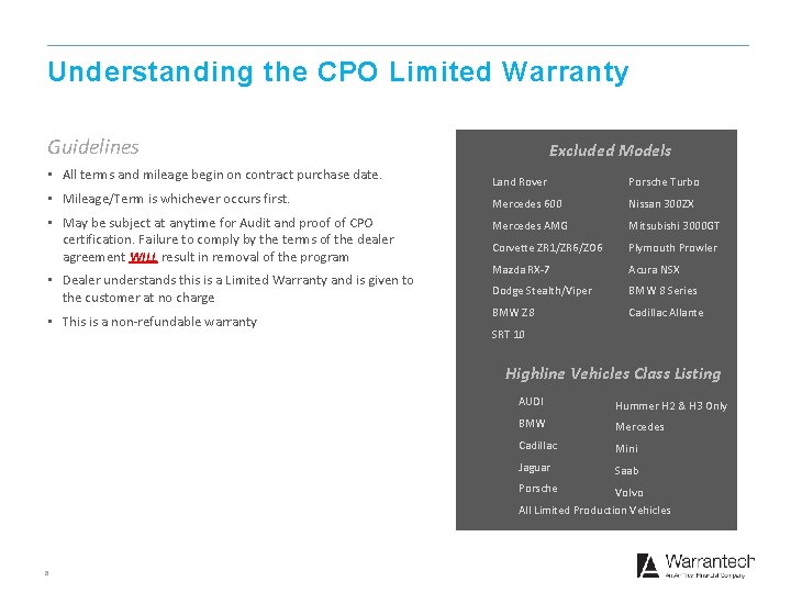 Understanding the CPO Limited Warranty Guidelines Excluded Models • All terms and mileage begin