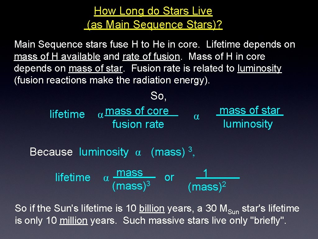 How Long do Stars Live (as Main Sequence Stars)? Main Sequence stars fuse H