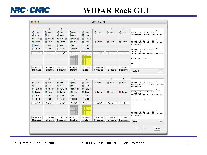 WIDAR Rack GUI Sonja Vrcic, Dec. 12, 2007 WIDAR Test Builder & Test Executor