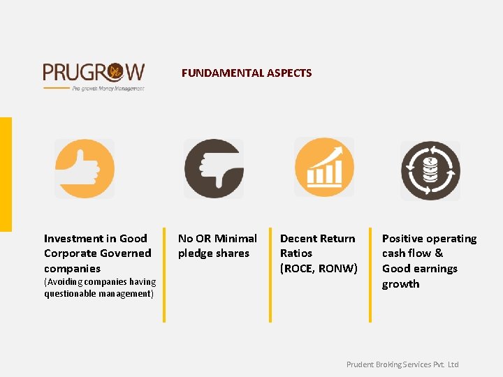 FUNDAMENTAL ASPECTS Investment in Good Corporate Governed companies (Avoiding companies having questionable management) No