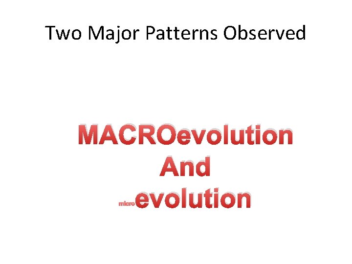 Two Major Patterns Observed MACROevolution And evolution micro 