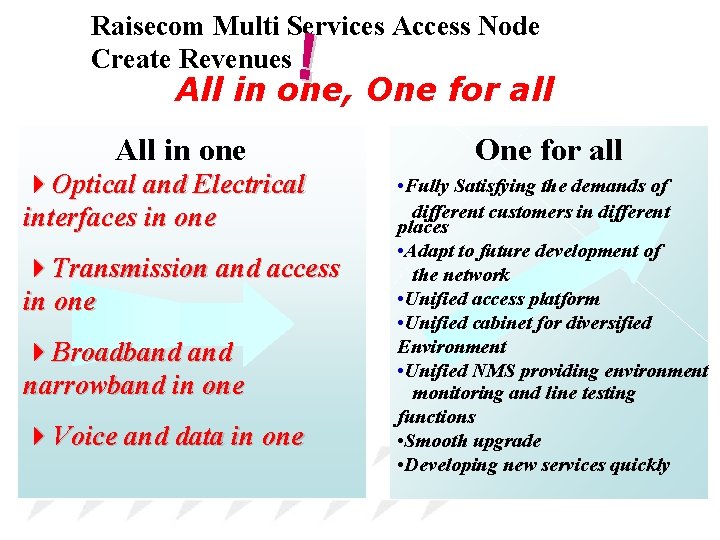 Raisecom Multi Services Access Node Create Revenues ! All in one, One for all