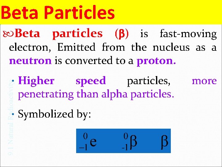 Beta Particles Beta particles (b) is fast-moving electron, Emitted from the nucleus as a