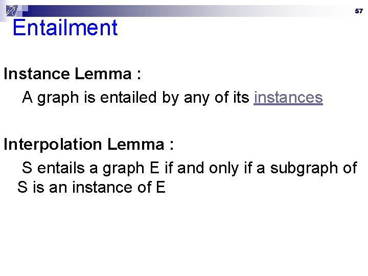 Entailment 57 Instance Lemma : A graph is entailed by any of its instances