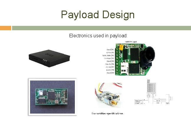 Payload Design Electronics used in payload: 