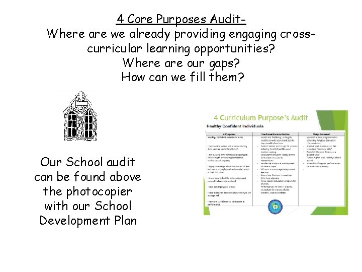 4 Core Purposes Audit. Where are we already providing engaging crosscurricular learning opportunities? Where