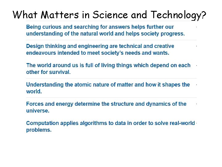 What Matters in Science and Technology? 