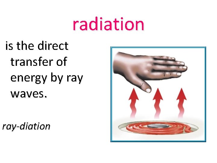 radiation is the direct transfer of energy by ray waves. ray-diation 