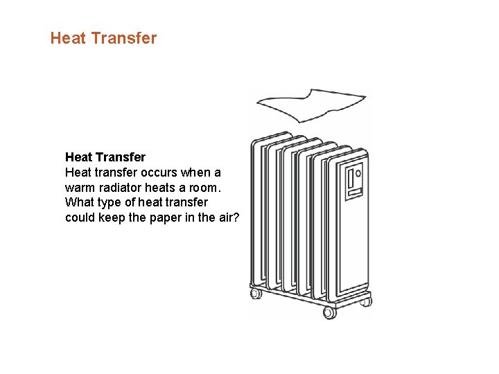 Heat Transfer Heat transfer occurs when a warm radiator heats a room. What type