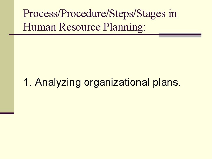 Process/Procedure/Steps/Stages in Human Resource Planning: 1. Analyzing organizational plans. 