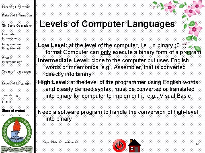 Learning Objectives Data and Information Six Basic Operations Levels of Computer Languages Computer Operations
