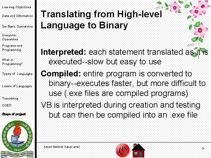 Learning Objectives Data and Information Six Basic Operations Translating from High-level Language to Binary