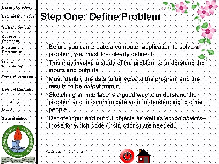 Learning Objectives Data and Information Step One: Define Problem Six Basic Operations Computer Operations