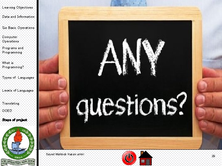 Learning Objectives Data and Information Six Basic Operations Computer Operations Programs and Programming What