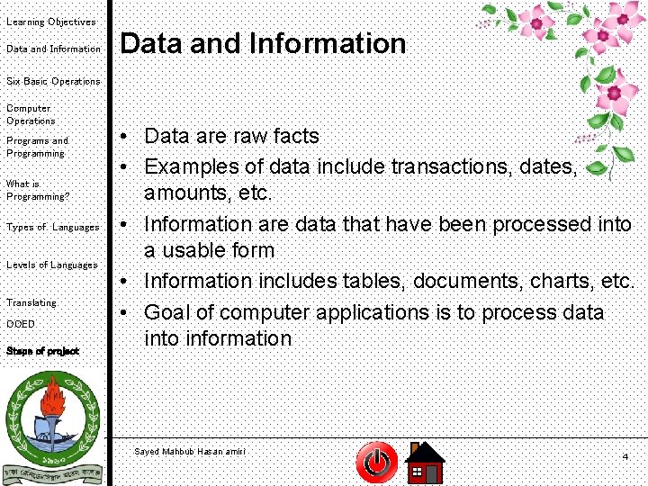 Learning Objectives Data and Information Six Basic Operations Computer Operations Programs and Programming What