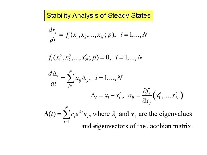 Stability Analysis of Steady States and eigenvectors of the Jacobian matrix. 