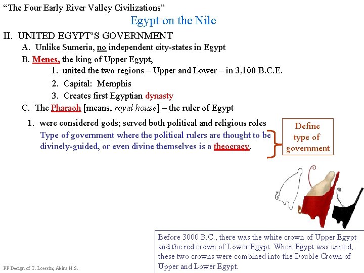“The Four Early River Valley Civilizations” Egypt on the Nile II. UNITED EGYPT’S GOVERNMENT